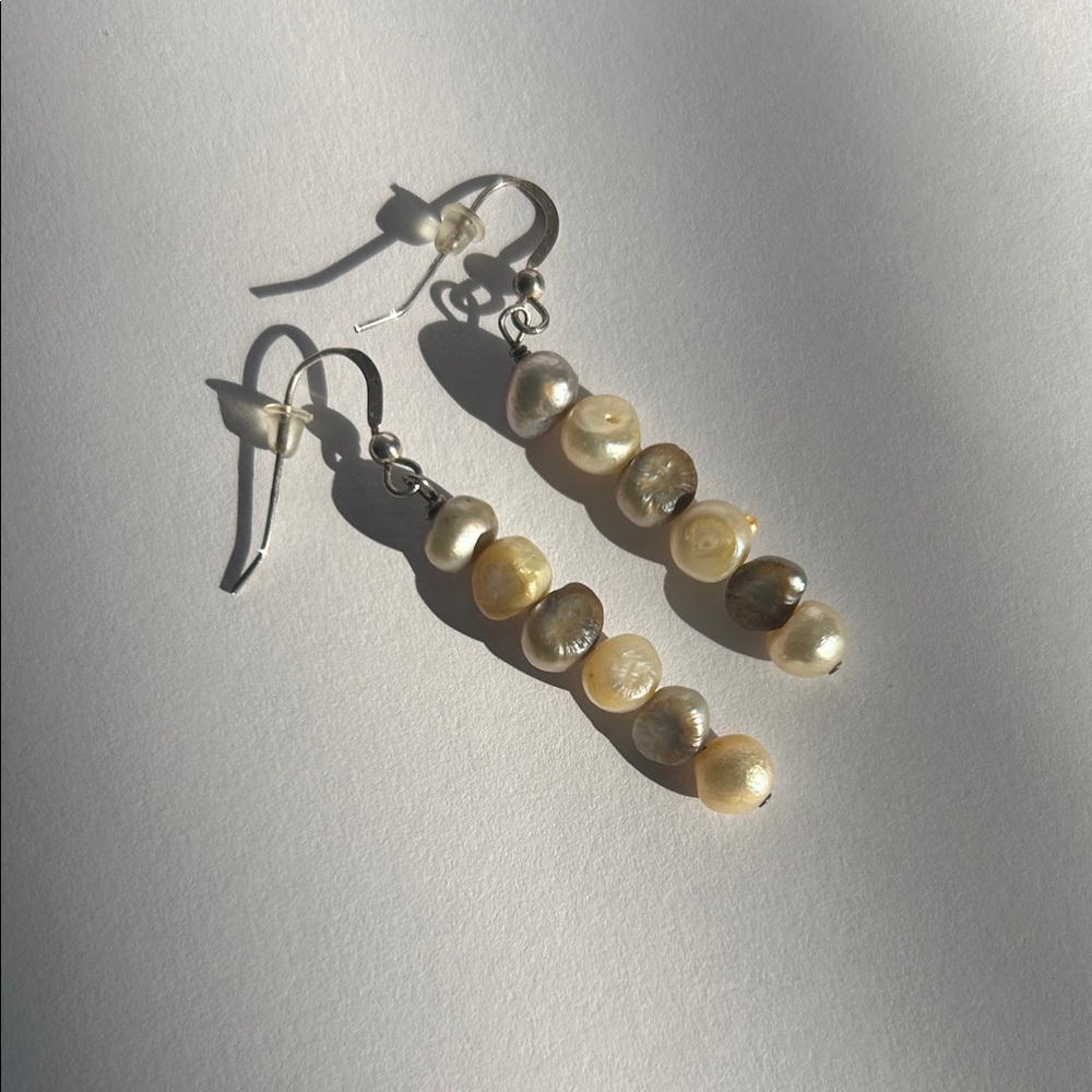 Handmade Pearl bead Drop Earrings - Cream and Grey Tones